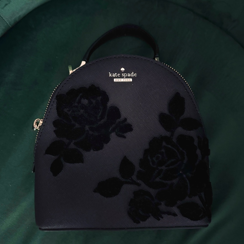 Kate Spade Black Velvet Rose Backpack